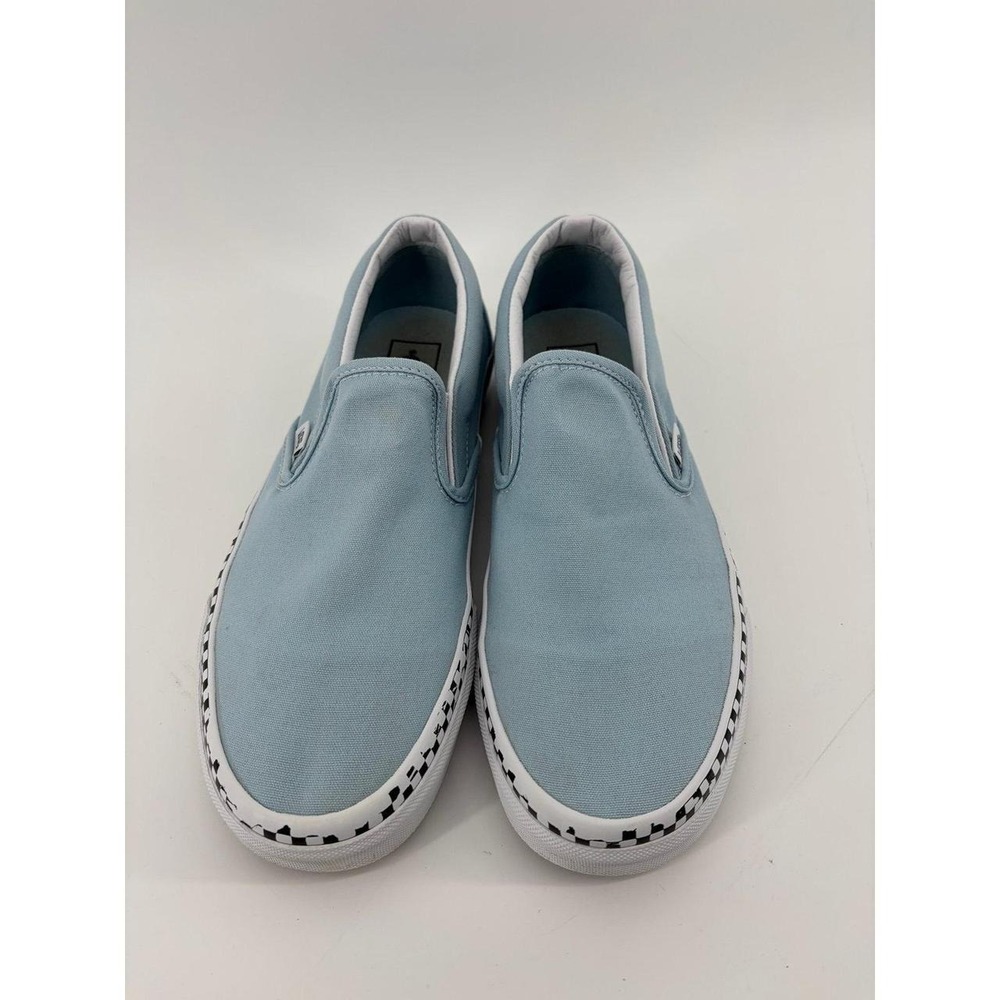 Vans Off The Wall Light Blue W/ Checkard Trim Canvas Slip On, M (8.5) W (10)